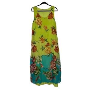 Soft Surroundings sleeveles midi floral dress sheer crinkle lined size Petite XL